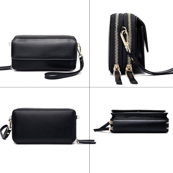 Vegan Leather Crossbody Wallet Wristlet RFID Phone Pocket for Women - Picture 5 of 8